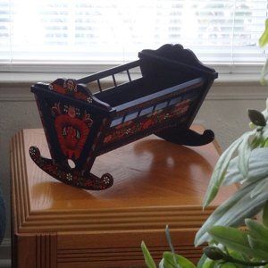 HUNGARIAN ~ Hand Made, Hand Painted ~ ROCKING Doll CRADLE ~ VINTAGE
